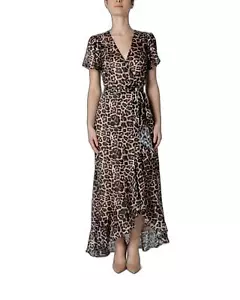 Guess Women's Leopard Print V-Neck Short Sleeve Dress In Brown - Picture 1 of 3