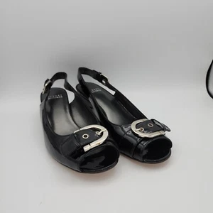 Stuart Weitzman Size 8.5N Wedge Black Summertime Peep Toe Slingback Low Heel. - Picture 1 of 11
