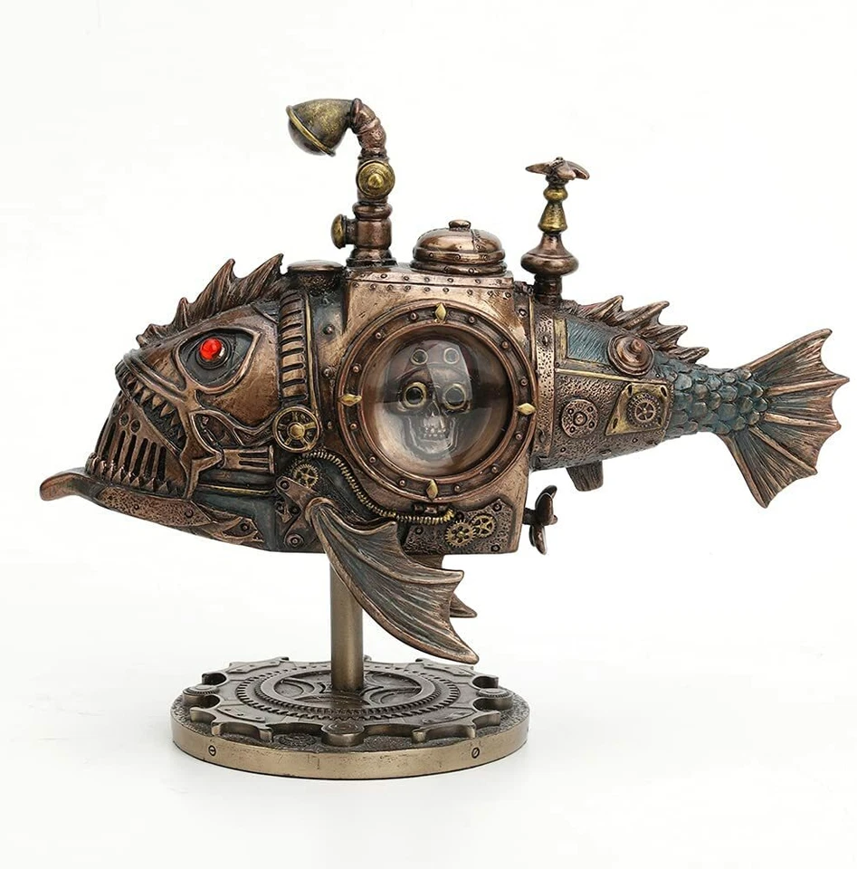 Steampunk Submarino Melanocetus Unus Figura Fantasía Bronce Fundido en Frío Decoración Foto 1 de 4