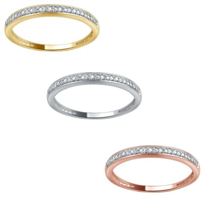 Alianza de boda para mujer de oro macizo de 10 quilates con acento de diamantes de 0,05 quilates Foto 1 de 2