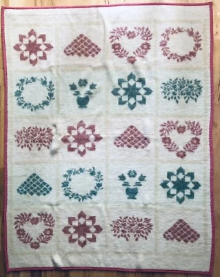 Vintage IBENA Blanket Throw Reversible Pastel Pink Green Plush Blend 57x72 - Image 1 of 4