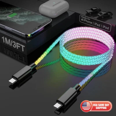 USB C To USB C Cable RGB LED Light 60W Fast Charging Cord Type C Charger - 3ft - Image 1 of 4