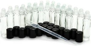 24, Clear, 10 Ml Glass Roll on Perfume Bottles with 3 Ml Dropper - Picture 1 of 11