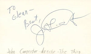 John Carpenter Director the Thing Movie Autographed Signed Index Card JSA COA - Picture 1 of 2
