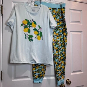 Vera Bradley Womens Pajama Set Lemon Grove Short Sleeve V-neck Joggers Size L - Picture 1 of 17