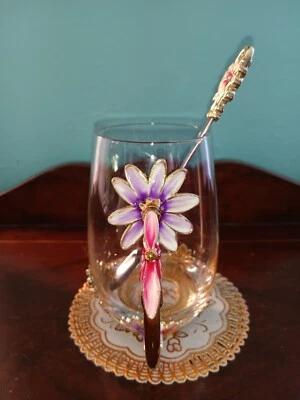 Caneca de café esmalte cloisonne floral strass vidro 12 oz chá montanha-russa mãe - Imagem 1 de 4