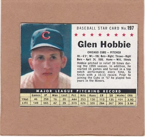 1961 Post Cereal Baseball Glen Hobbie #197 Hand Cut VG-EX+....NO CREASES - Picture 1 of 2
