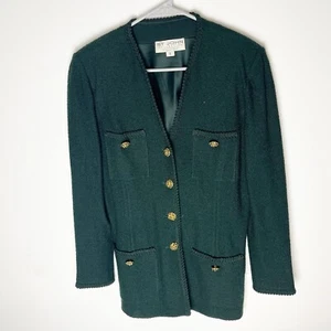 St. John Collection dunkelgrüne Santana Strickjacke lang 5 Goldknöpfe Gr. 6 - Bild 1 von 8
