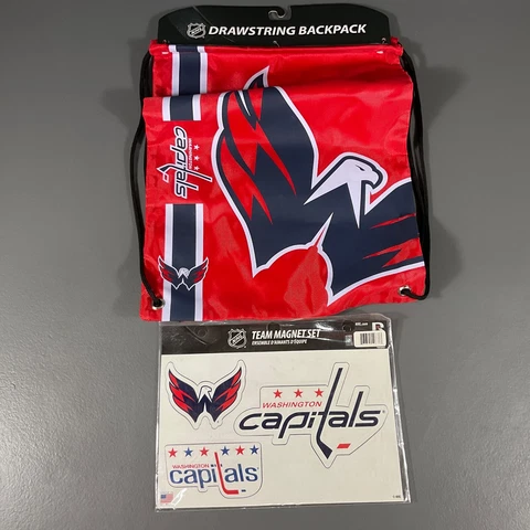 Washington Capitals NHL Ultimate Fan Gift Lot Drawstring Backpack, Magnet Set Cover