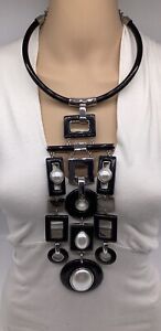 Chico's Black Label  Silver/Black/Pearl Large Statement necklace Retail $349.99