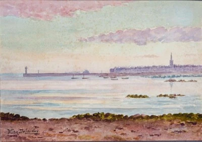 Aquarelle École française post-impressionniste Bretagne Victor Delaunay 1886-? - Photo 1/2