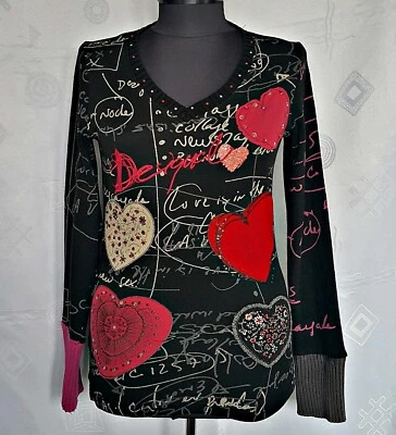 BLUSA MUJER VINTAGE AUTÉNTICA DESIGUAL POP ART MEZCLA ALGODÓN VERDE AZUL -TALLA:XS Foto 1 de 4