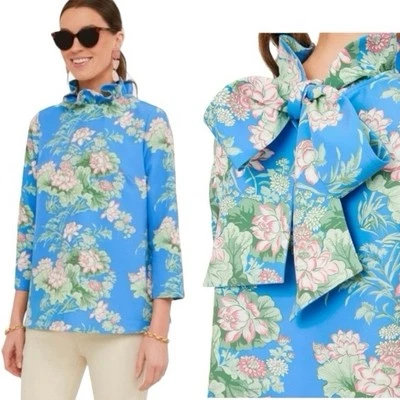 Blusa Tuckernuck Water Lily Faye XS Xtra Pequeña Floral Azul Primavera Lazo Volantes Foto 1 de 4