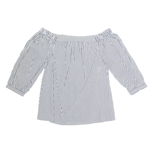 TOMMY HILFIGER Womens Bardot Blouse Black Off Shoulder Striped S - Picture 1 of 6