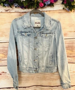 Mudd Junior’s Light Wash Distressed Long Sleeve Collared Denim Jeansjacke M - Bild 1 von 12
