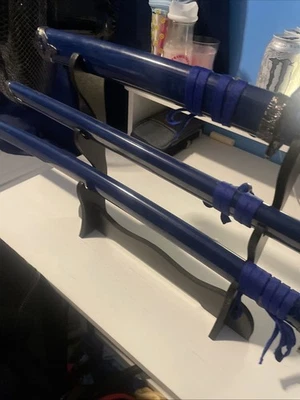 Blue Metal Cosplay Katana Wakazashi And Tanto Samurai Set With Stand Included - Image 1 of 4