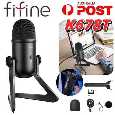 FIFINE Condenser Microphone K678T Studio Podcast Gaming Recording PC Mic Kit USB - Image 1 of 4