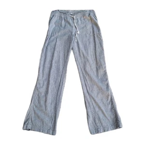 Kiss & Cry Linen Blend Navy Pinstripe Pull On Pants Wmn's Sz L Coastal Beachy - Picture 1 of 6