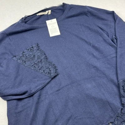 Nuevo con etiquetas Suéter Suave Surroundings Azul Marino Borde de Encaje Mezcla de Lana Cachemira 2X Foto 1 de 4