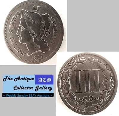 1865 US Phila Mint Copper-Nickel Three Cent Piece🪙 Civil War Era🪙A - Scratch - Image 1 of 4