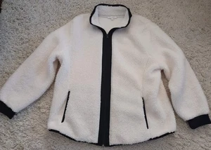 T by Talbots Women’s XL Full-Zip Fleece Jacket Cream / Black Trim – Sherpa Teddy - Picture 1 of 8