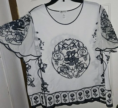 Cato вышитый верхний белый гребешок кромки коробки чистый рукава богемное женское размер XL  - Изображение 1 из 4