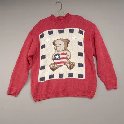 Suéter de Colección Talbots para Mujer XL Rojo Oso de Peluche EE. UU. Cuello Simulado Tejido a Mano Ramie Foto 1 de 4