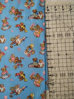 Vintage VIP Cranston B is for Bears Balloons Blue Cotton Fabric 16" x 45" - Image 1 of 4