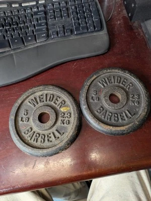 Par de placas de peso con mancuerna Weider vintage de 5 lb 10 libras en total 2 1 hierro años 70 Foto 1 de 4