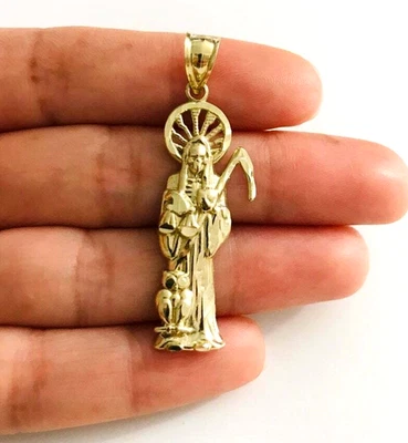 Colgante Parca Oro Sólido 10K - 1.7" 10K Oro Real Santa Muerte - G31 Foto 1 de 4