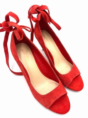 Sakes Fifth Avenue Mujer Tacones, Talla 9.5 Naranja Gamuza, Tobillo Cordones Puntera Abierta Foto 1 de 4