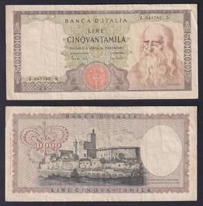 Banconota Italia 50000 lire Leonardo 1970 P.-99b BB/VF - Picture 1 of 1