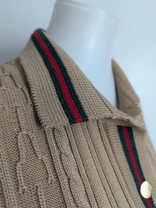 Cárdigan Suéter Camel S M Mujer Rojo Verde Rayas Águila Dinero Antiguo Silencioso Lujo - Imagen 1 de 11