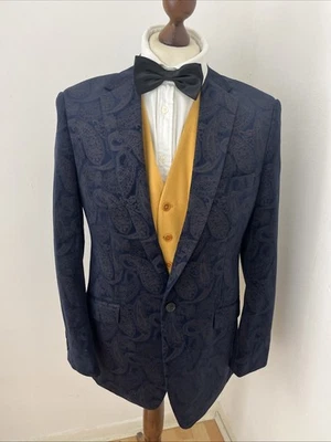 Samuel Windsor 40R Navy Blue Paisley Velvet Jacket DJ Mens New BNWT - Image 1 of 4