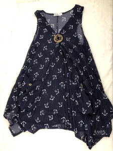 Paradise USA Tunic Womens Medium Large Anchor Print Boho Sleeveless Top Coverup - Picture 1 of 8