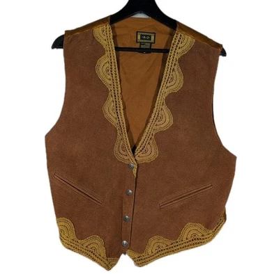 Vtg Leather Western Vest Mens M Brown Button-Up Biker Cowboy Country Ranch Rodeo - Image 1 of 4