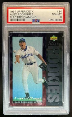 1994 Upper Deck Alex Rodriguez Electric Diamond Rookie RC #24 Mariners PSA 8 - Image 1 of 2