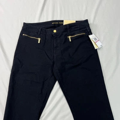 Pantalones de mezclilla ajustados Michael Kors Izzy para mujer 10 cremalleras negras doradas logotipo nuevos con etiquetas Foto 1 de 4