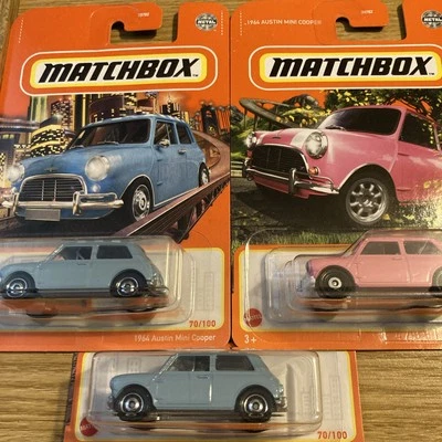 MATCHBOX 2021 #70 BLUE & 2022 #78 PINK 1964 AUSTIN MINI COOPER Lot of 3 - Image 1 of 4