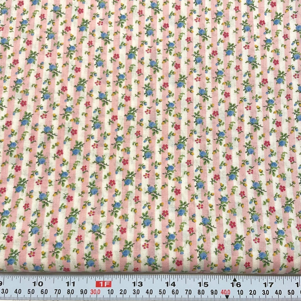 Florals and Pink & White Striped Concord Fabrics Cotton by the HALF YARD - Image 1 of 2