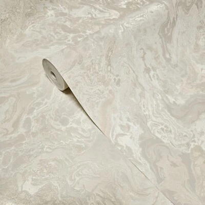 Ivory champagne gold faux watercolor liquid art marble textured modern Wallpaper - Image 1 of 4