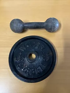 Vintage Cast Iron 5lb Round Dumbell & 5lb Welder Plate - Picture 1 of 8