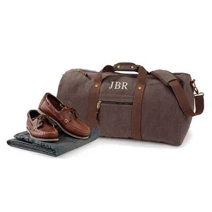 Personalised Embroidered Vintage Canvas Holdall For Men - Brown Bag Travel Gift - Picture 1 of 4