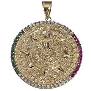Solid Real 14k Yellow Gold Aztec sun calendar Pendant Charm - Picture 1 of 20