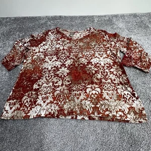 Chicos Top Womens 2 Orange Beige Floral Geometric V-Neck Basic Colorful Large - Picture 1 of 16