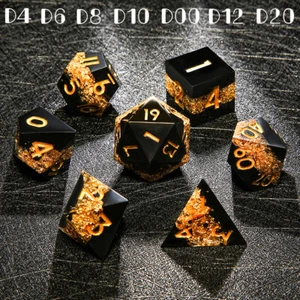 DND Würfel Set Harz 7-Teilig Polyedrisch Würfelzeit DSA RPG - Gold Glitter - Picture 1 of 8
