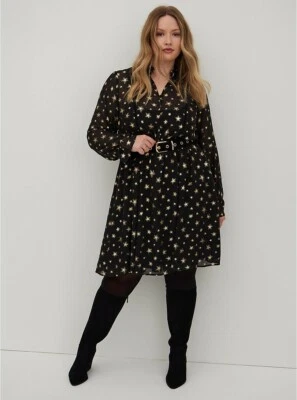 Vestido Torrid Chifón Estrellas Negro Nuevo con Etiquetas Nuevo 0X Foto 1 de 4