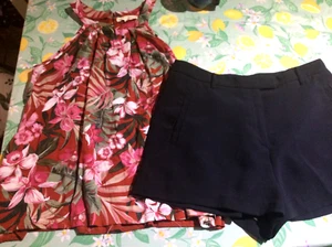 Women's Sz M Another Reason Sleeveless Top + Sz L Chino Black Shorts Dressy Vaca - Picture 1 of 13