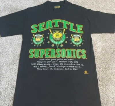 Camisa Seattle Supersonics vintage hecha en EE. UU. parche bordado de una sola puntada Foto 1 de 4
