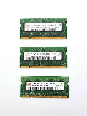 3 x 512MB Hynix Laptop RAM Memory MHz DDR2 SODIMM PC2-4200 PC2-5300 666 533MHz - Image 1 of 4